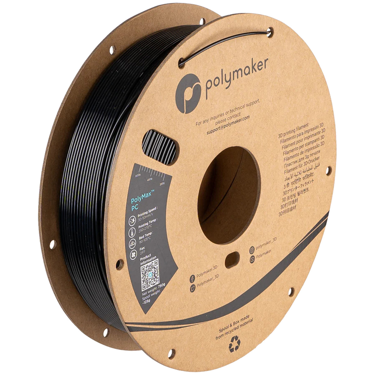 PolyMax PC Black 0.75 kg filament spool by Polymaker