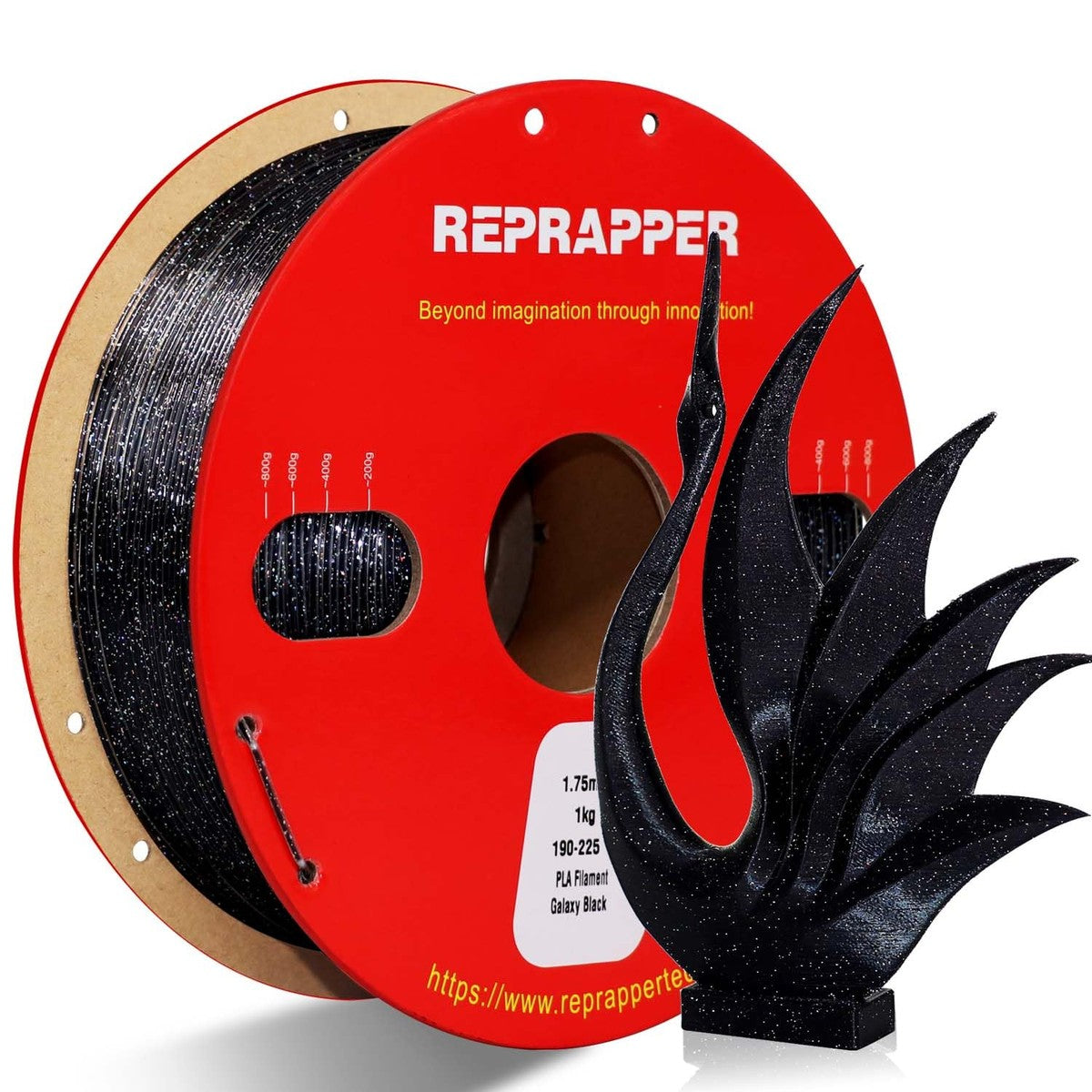RepRapper Tech Galaxy PLA Black spool with glitter print
