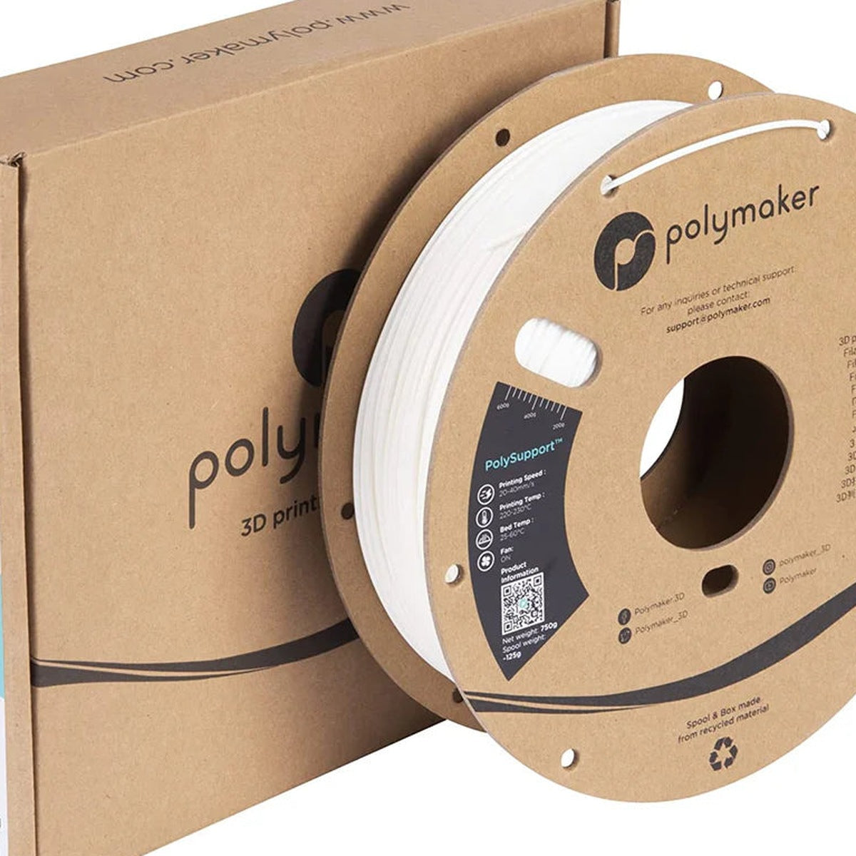 PolySupport cardboard spool with matching Polymaker retail box