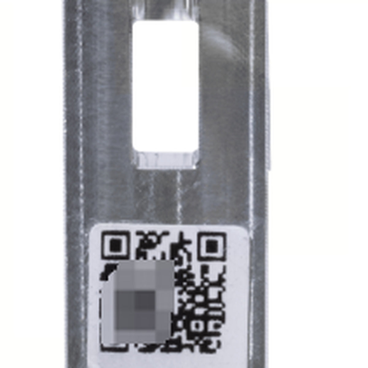 Close-up of SparkX i7 leveling sensor mounting face and QR label