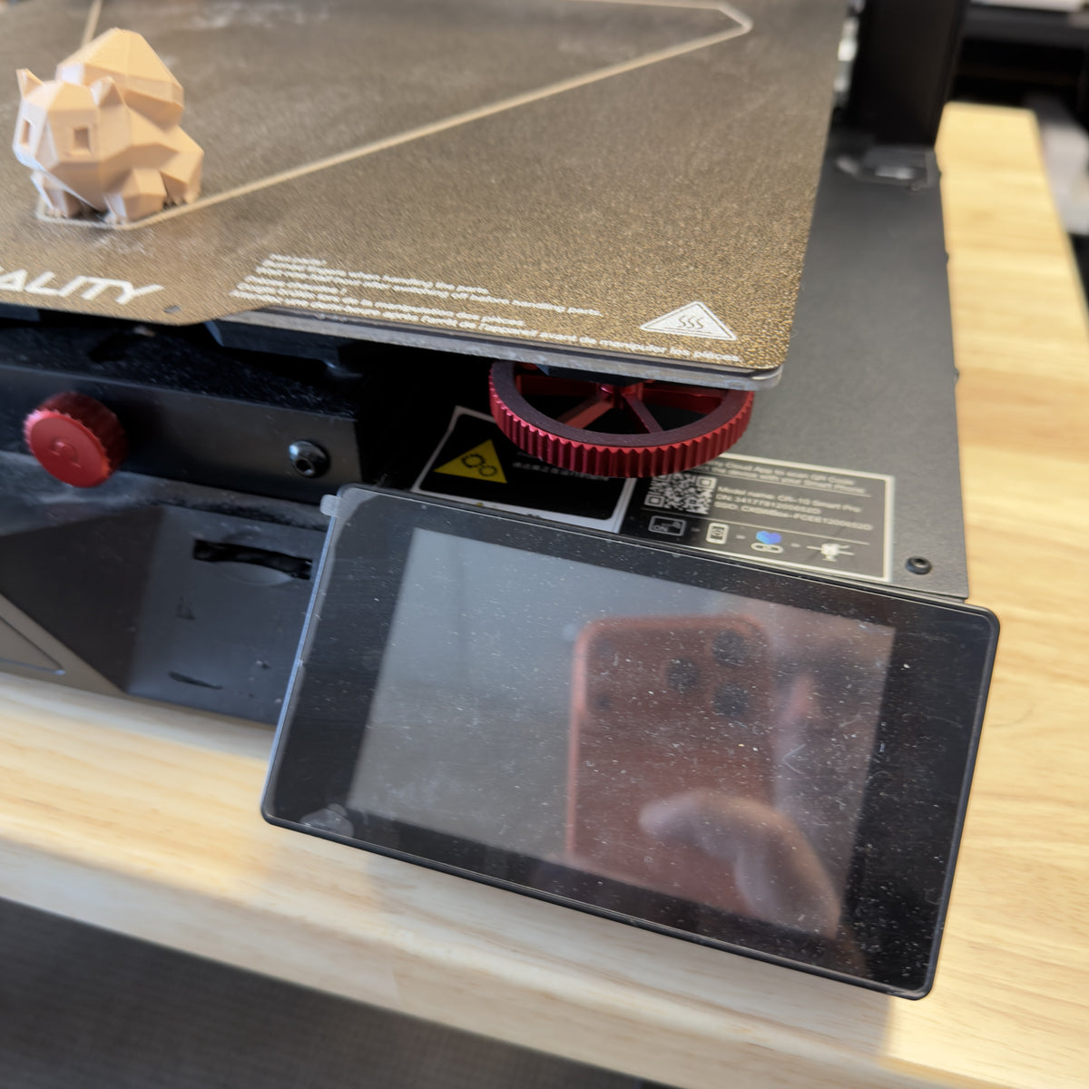 Refurbished Creality CR-10 Smart Pro 3D Printer — front screen, bed, and test print