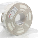 RepRapper Tech PLA white 1kg spool vacuum-sealed in clear resealable bag with silica gel desiccant in hub, speckled spool and RepRapper label visible through packaging