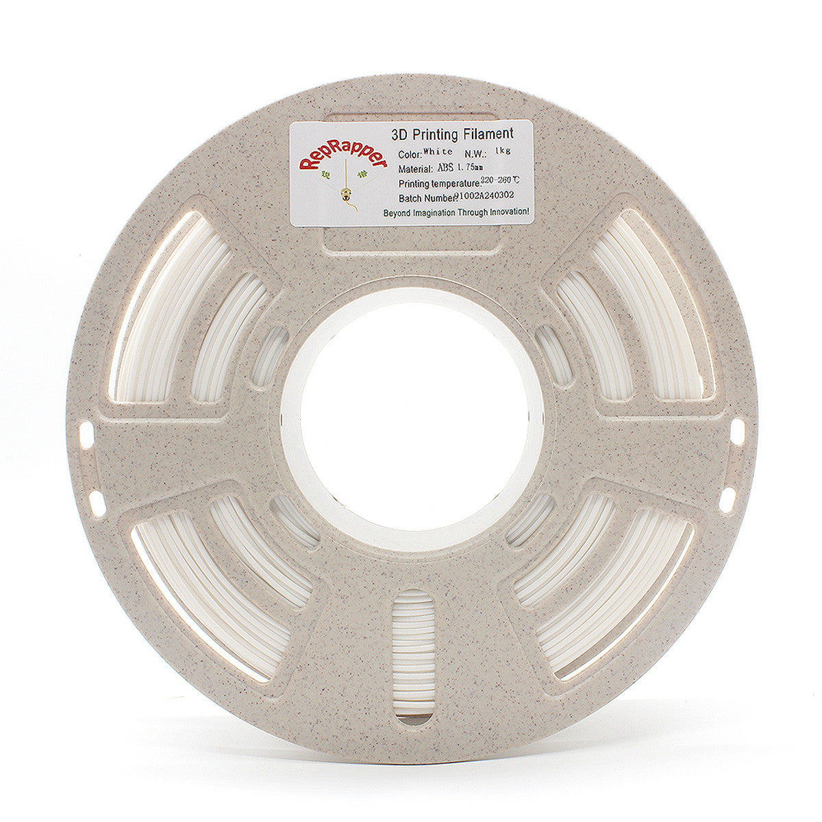 RepRapper Tech ABS White 1.75mm 1kg filament spool with ABS label