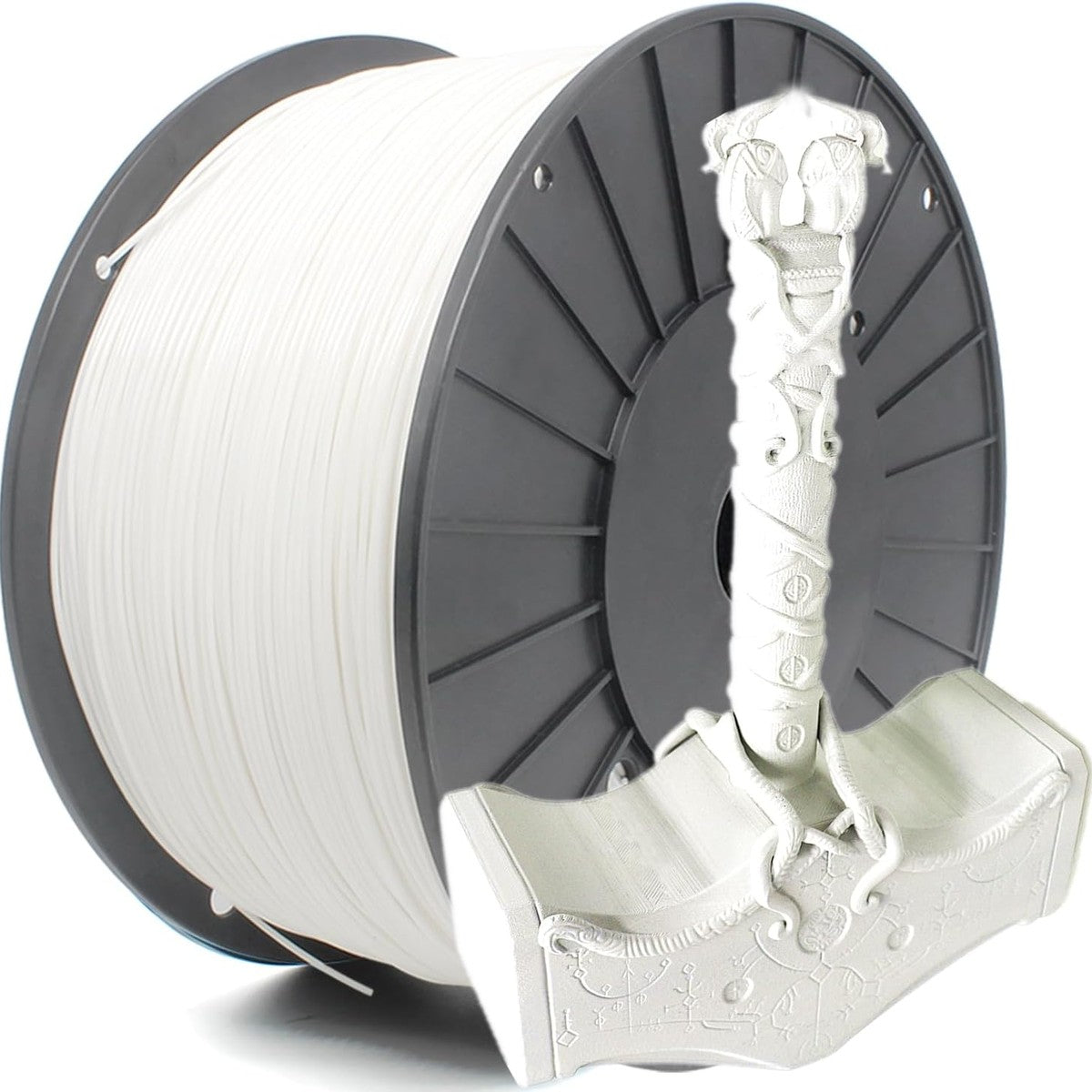 RepRapper Tech PLA Plus white spool with printed hammer