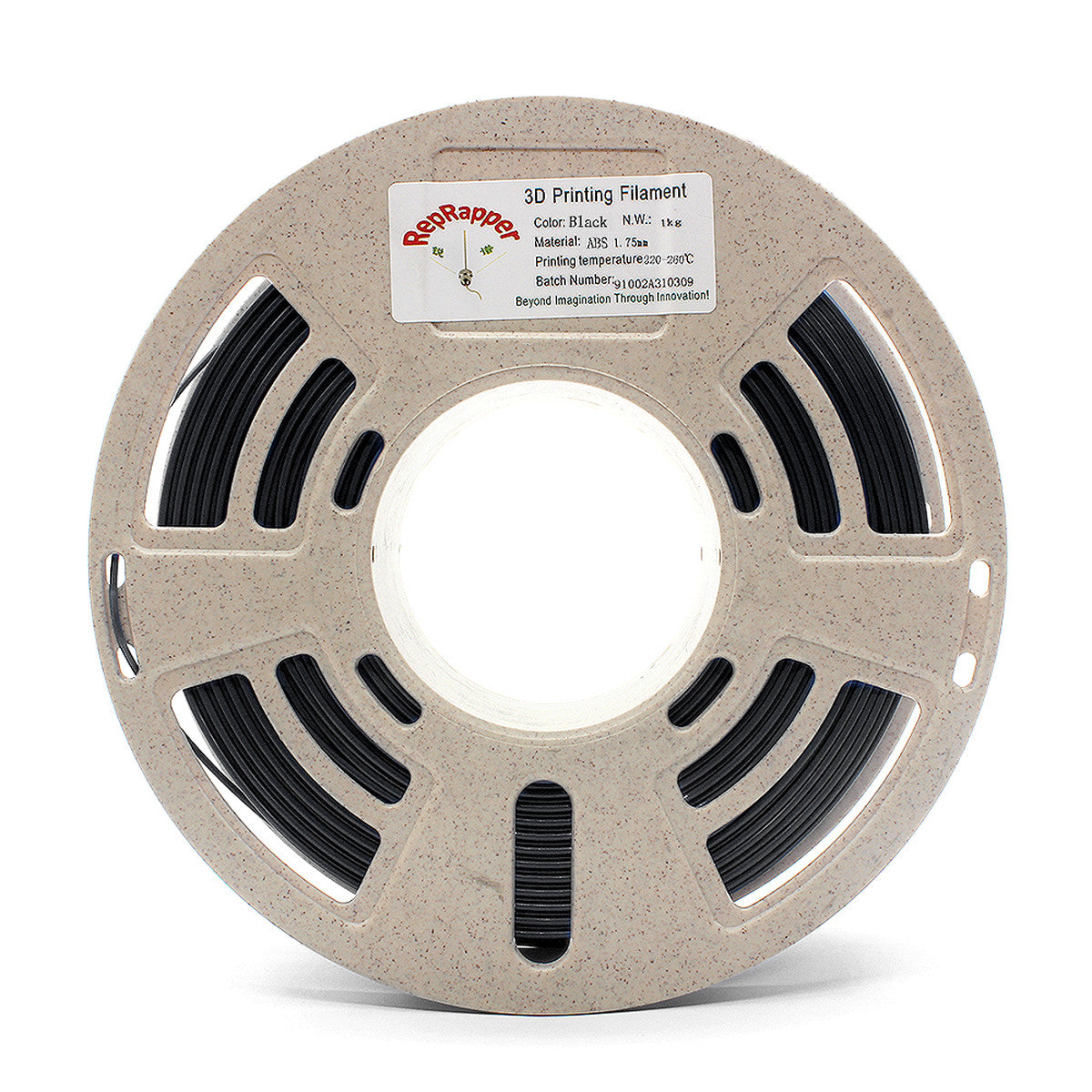 RepRapper Tech ABS Black 1.75mm 1kg filament spool with ABS label