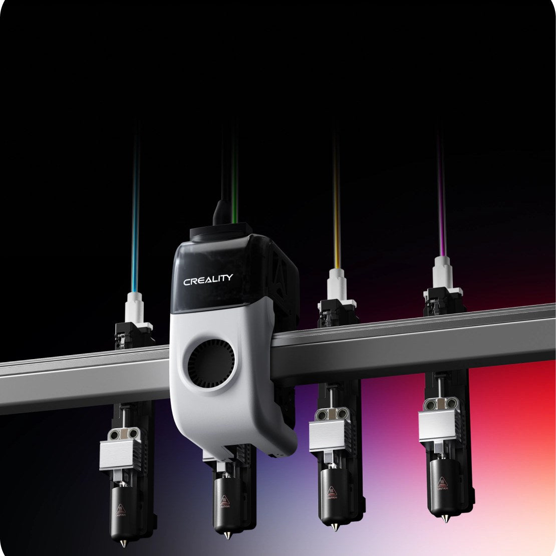 KliTek nozzle changer on the Creality K3 with four separate nozzle assemblies