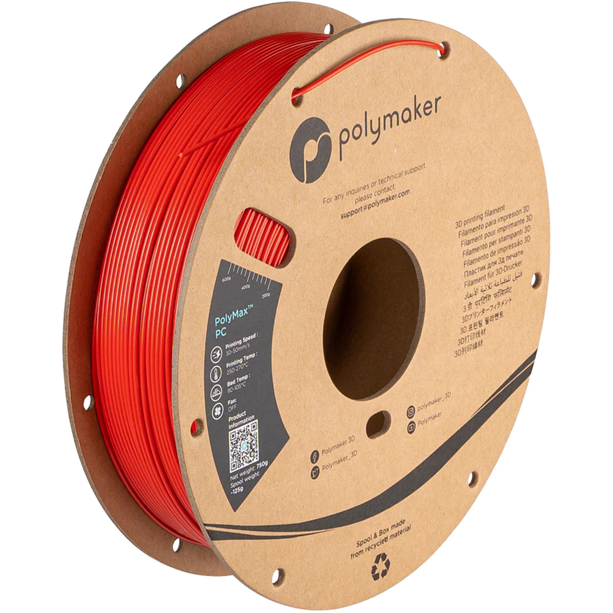 PolyMax PC Red 0.75 kg filament spool by Polymaker