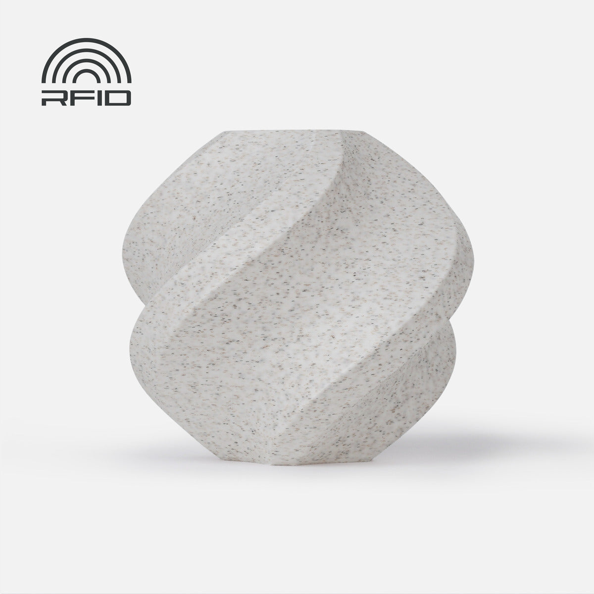 Top-down Bambu white spool labeled PLA Marble with temperature and weight scale, silica in hub