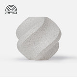 Top-down Bambu white spool labeled PLA Marble with temperature and weight scale, silica in hub
