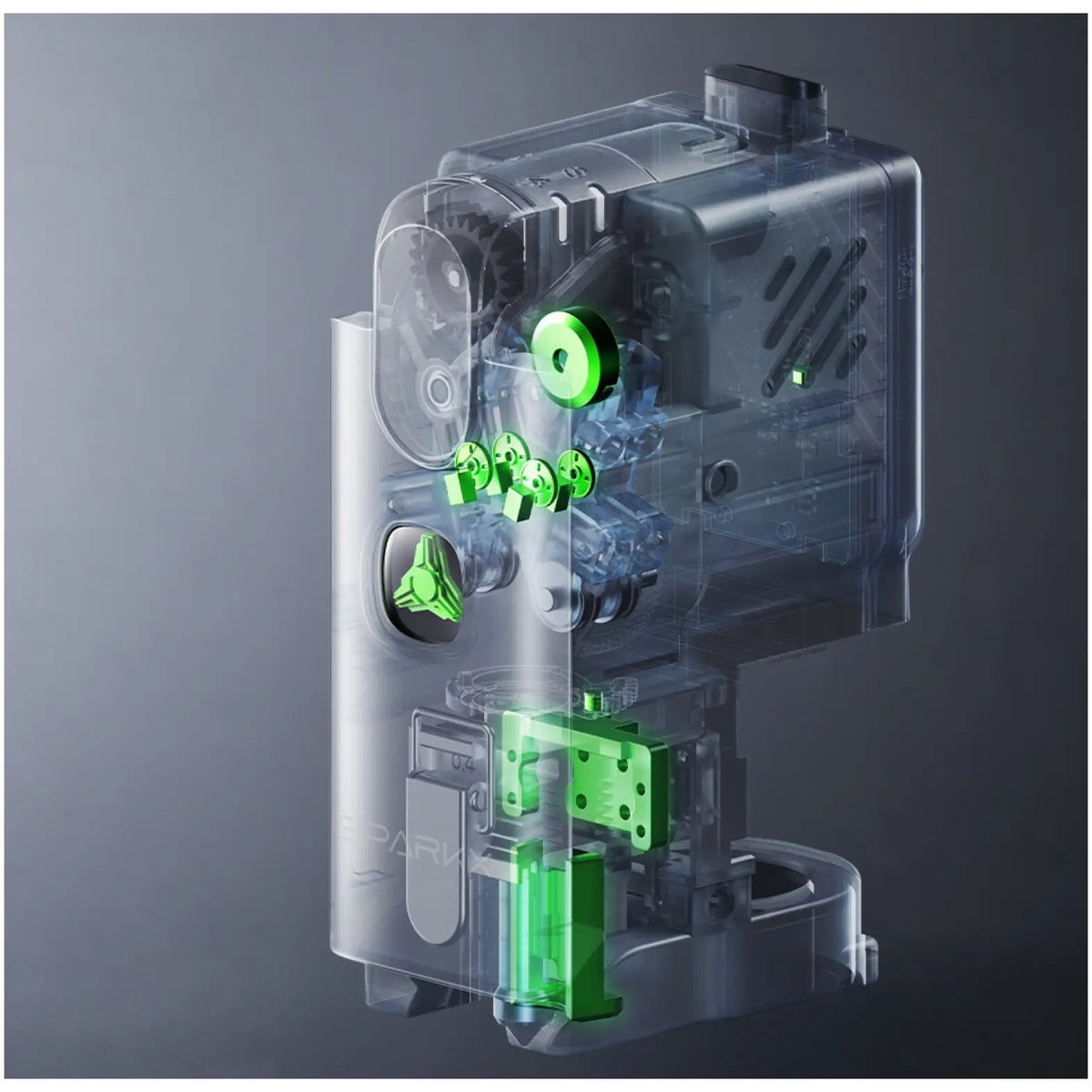 Cutaway of the SPARKX i8 QuarTeks printhead with four filament channels feeding one nozzle