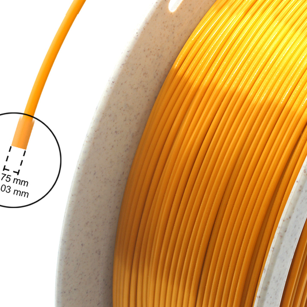 Close-up of RepRapper Tech Silk Orange PLA glossy windings on speckled spool