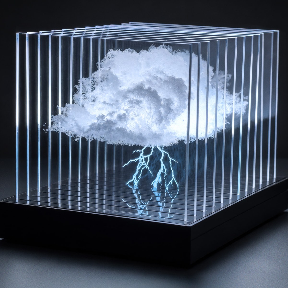 Layered clear acrylic cloud lamp cut and engraved on the Bambu Lab R1