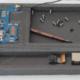 PA6-CF20 printed parts tray holding small screws and a circuit board