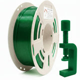 RepRapper Solid Green / Translucent Green PETG 1.75mm 1kg filament spool with matching 3D-printed C-clamp