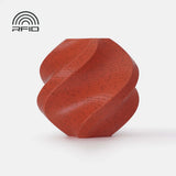 Red Granite twisted vase print sample with RFID badge on white studio background
