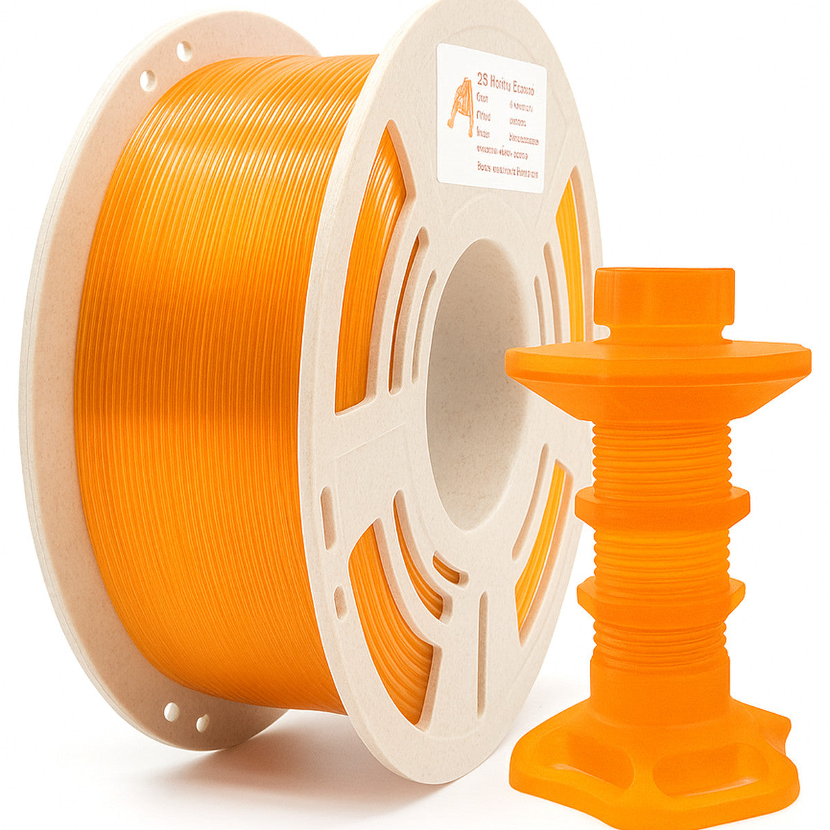 RepRapper Translucent Orange PETG 1.75mm 1kg filament spool with matching 3D-printed nut and bolt assembly