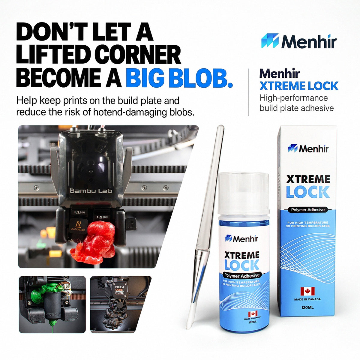 A lifted corner can become a big blob, 120 ml bottle shown
