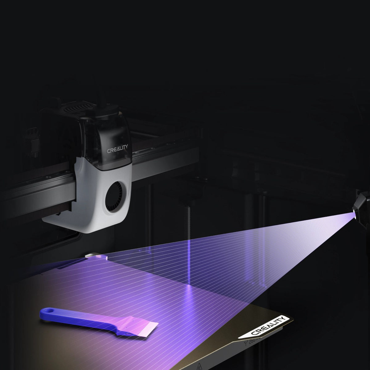Creality K3 AI camera scanning the build plate for leftover objects before a print