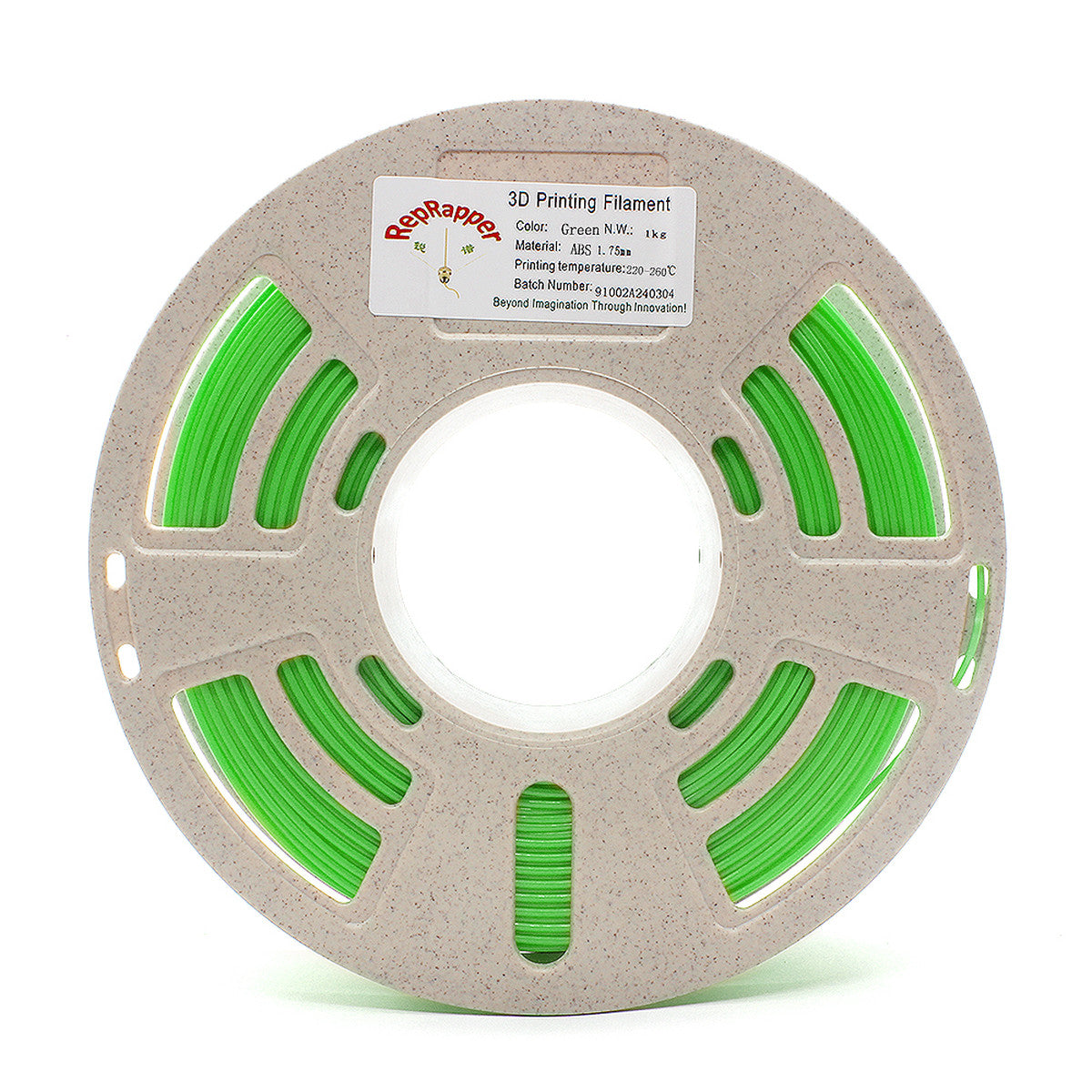 RepRapper Tech ABS Green 1.75mm 1kg filament spool with ABS label