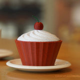 Cupcake print with White Marble frosting and Red Granite liner on a saucer