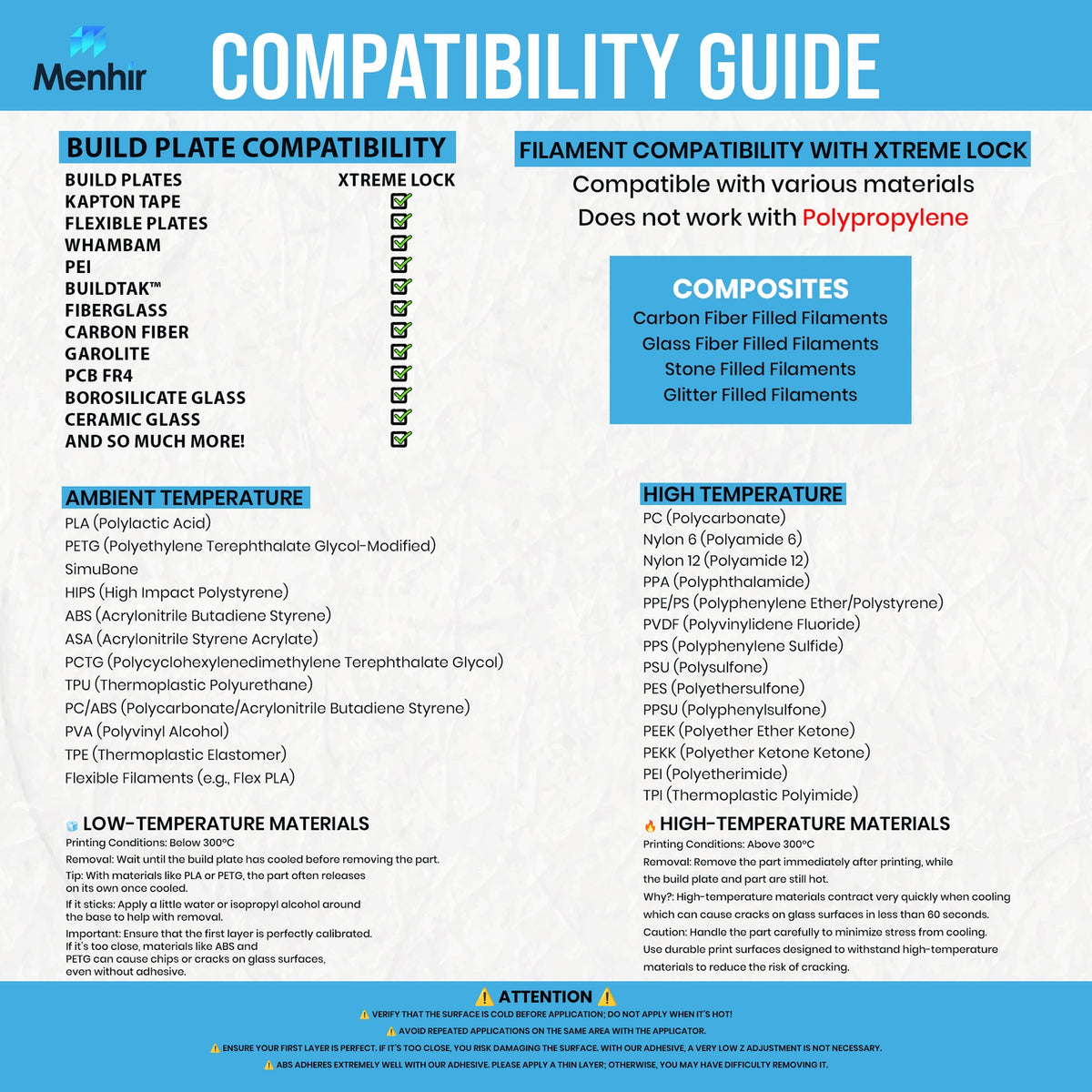 Xtreme Lock build plate and filament compatibility guide
