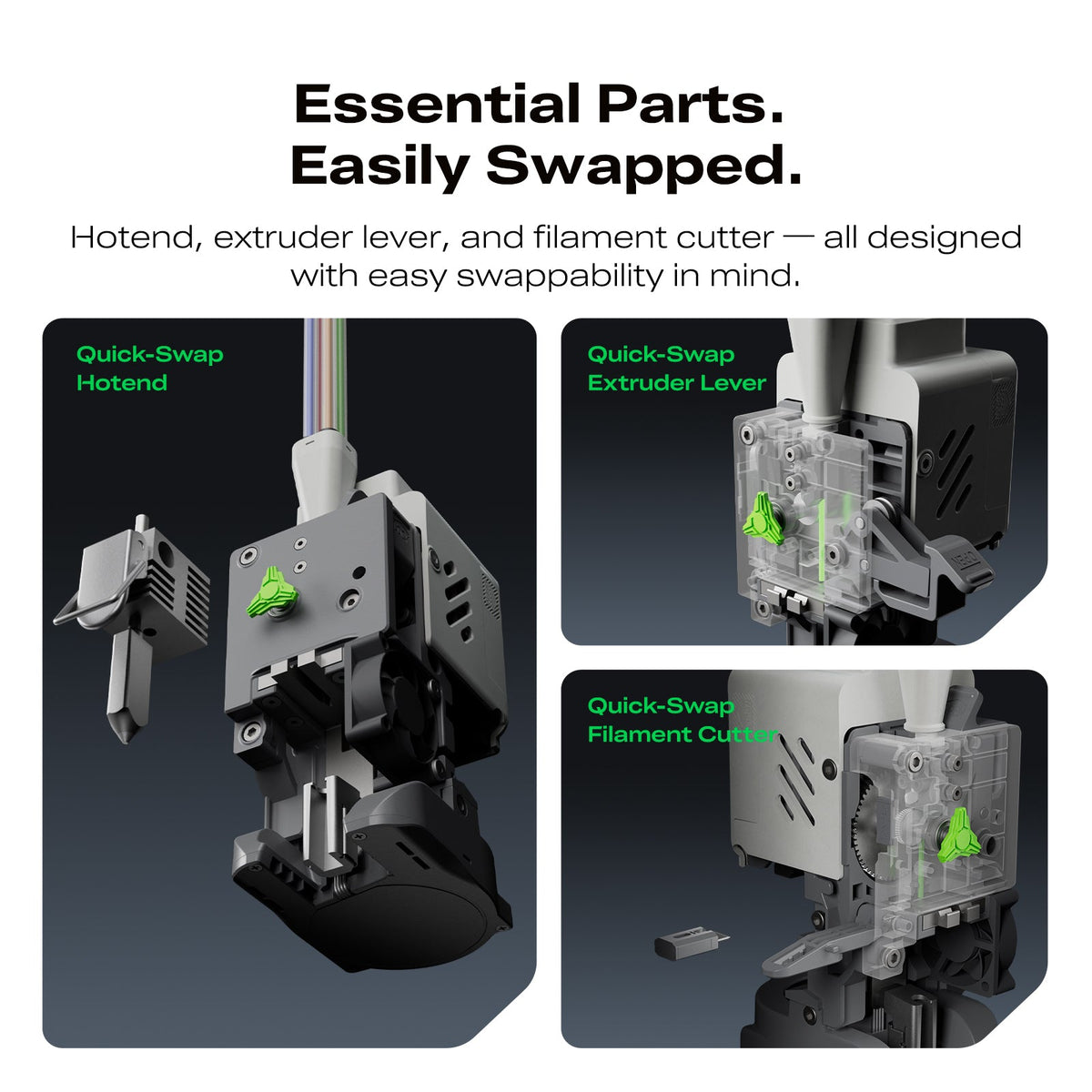 SparkX i7 quick swap hotend, extruder lever and filament cutter