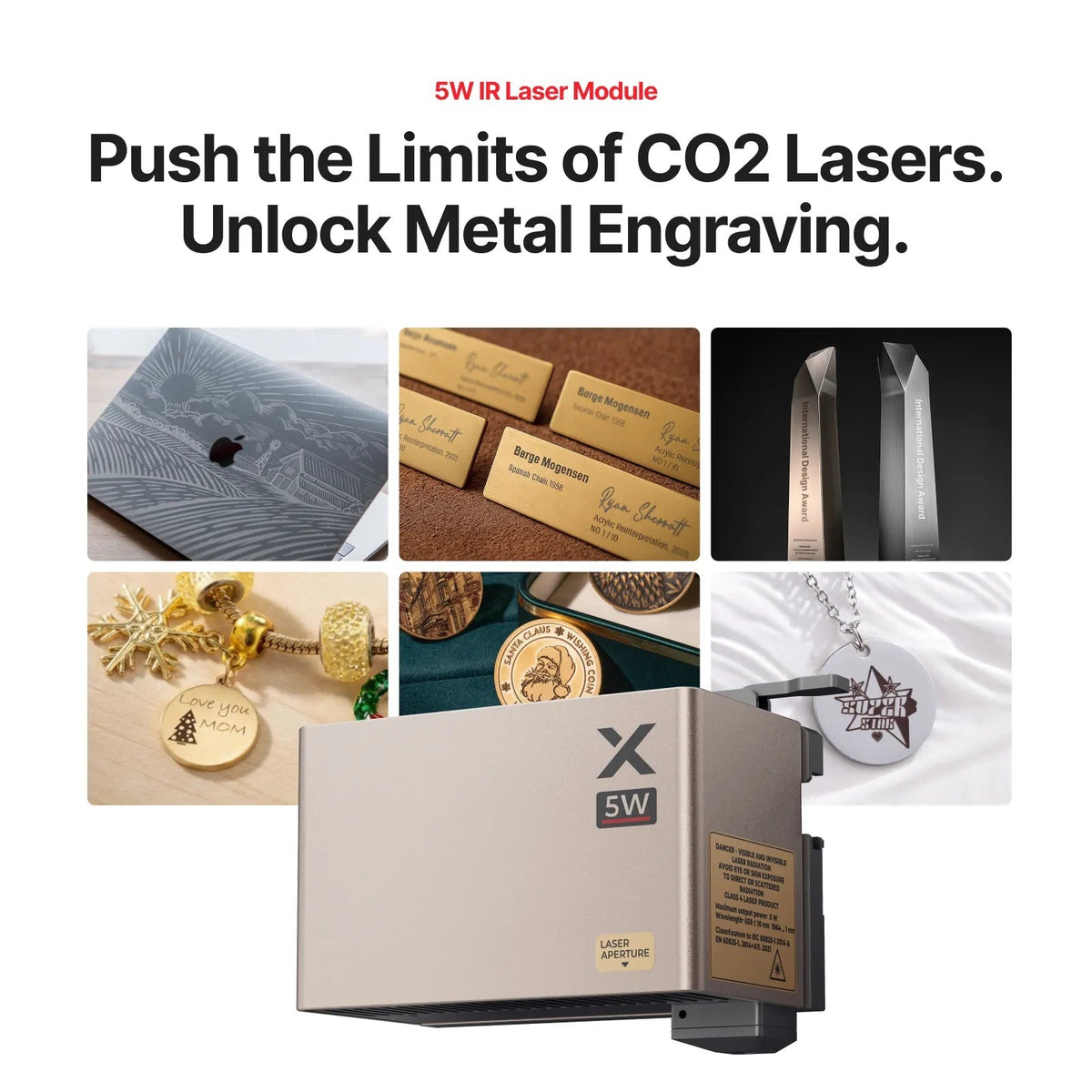 xTool 5W IR laser module for P3 with engraved metal samples