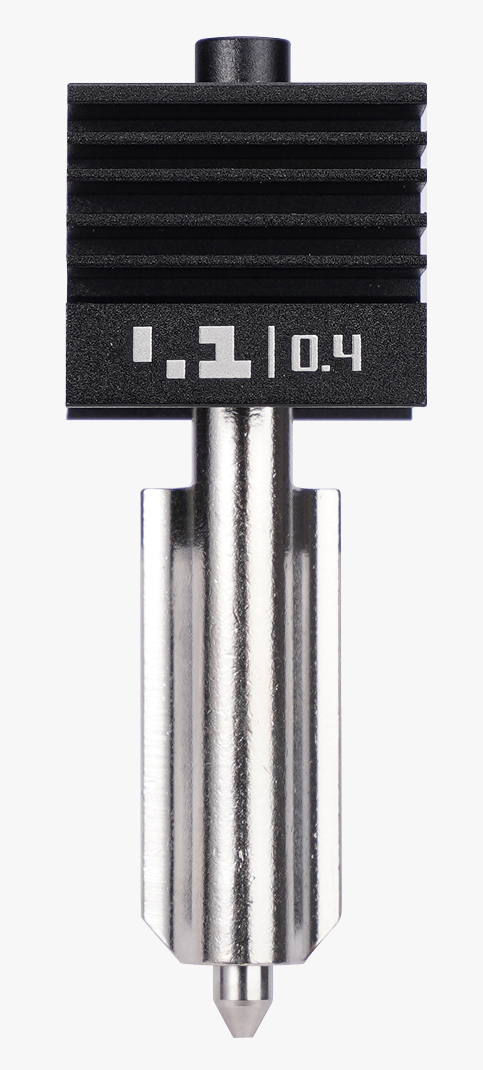 An image of the Bambu Hotend - H2D, featuring a metallic nozzle and support structure, primarily in silver and black colors.