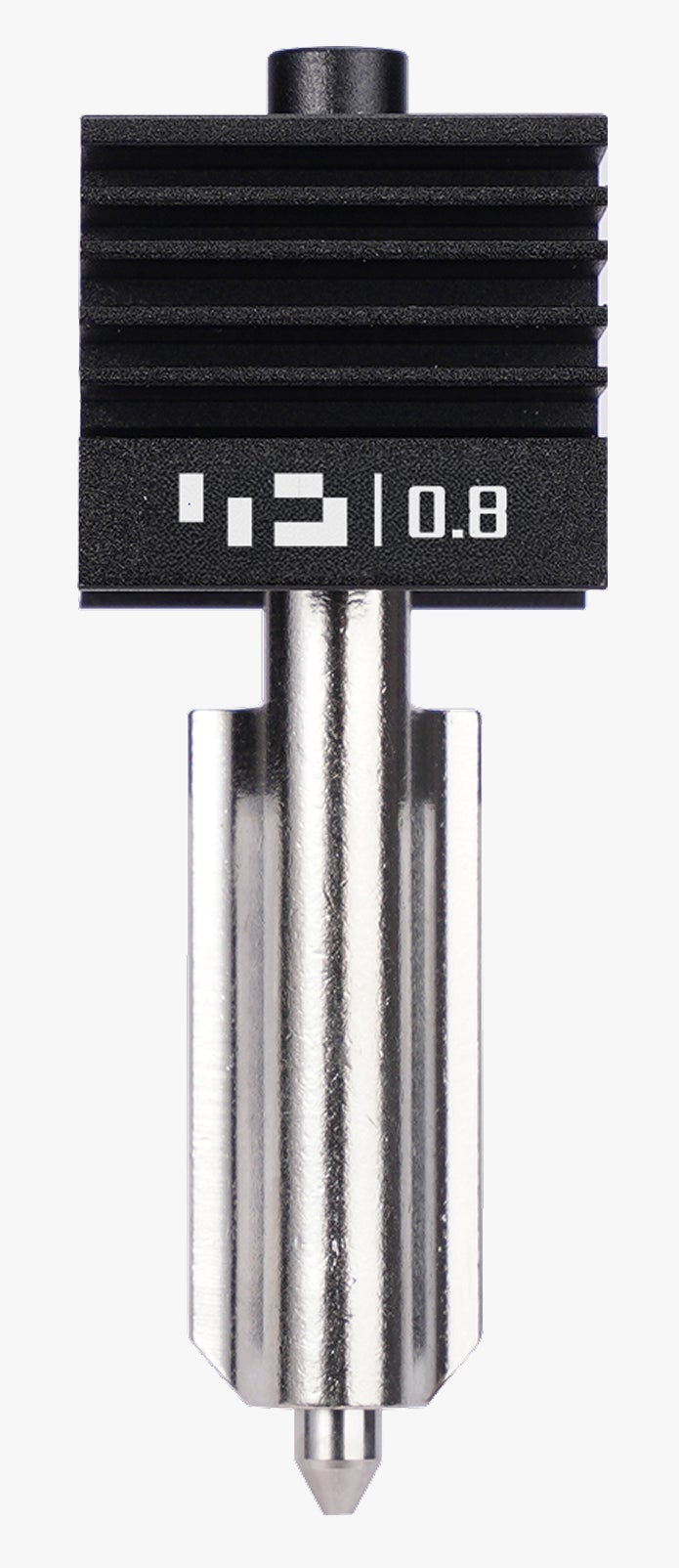 An image of the Bambu Hotend - H2D, featuring a metallic nozzle and support structure, primarily in silver and black colors.
