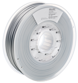 Spool of Silver Ultimaker filament on a white background