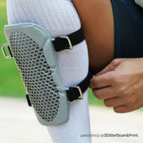 Knee guard 3D printed in grey Bambu PLA Tough+ strapped on a player's leg