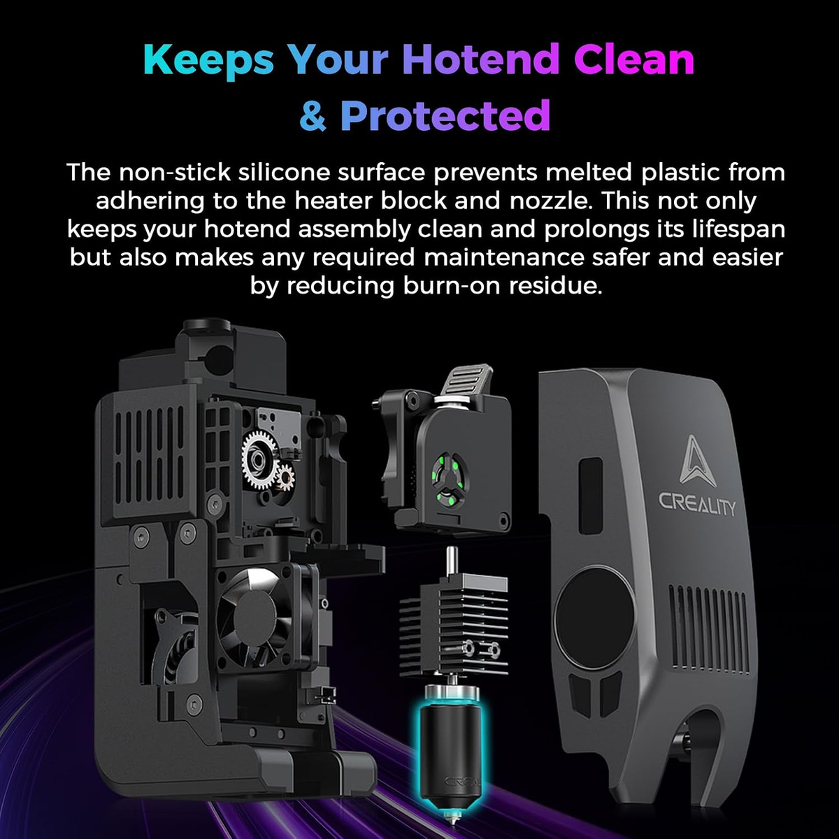 Silicone sock on the Creality K2 hot end keeps it clean