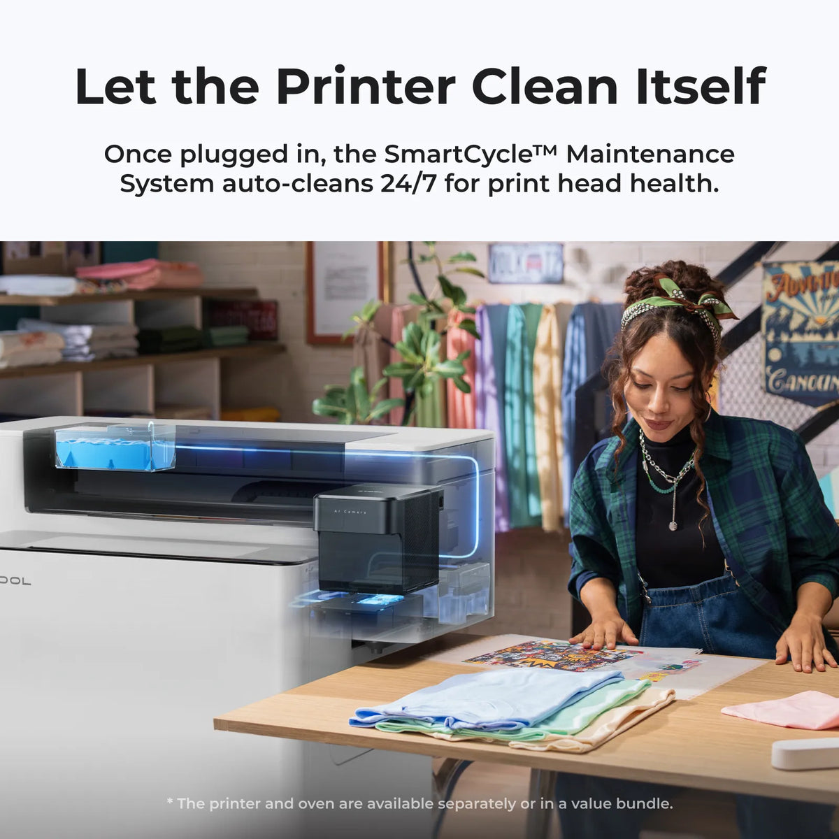 Apparel Printer Plus cleaning itself with SmartCycle maintenance