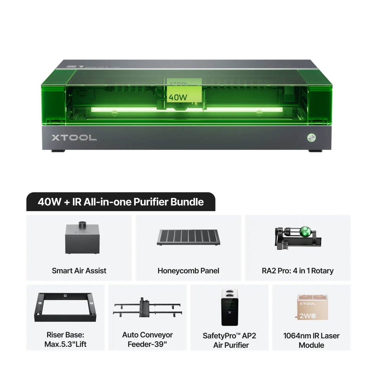 xTool S1 + 1064nm IR Laser Kit: Enclosed Diode Laser Engraver & Cutter