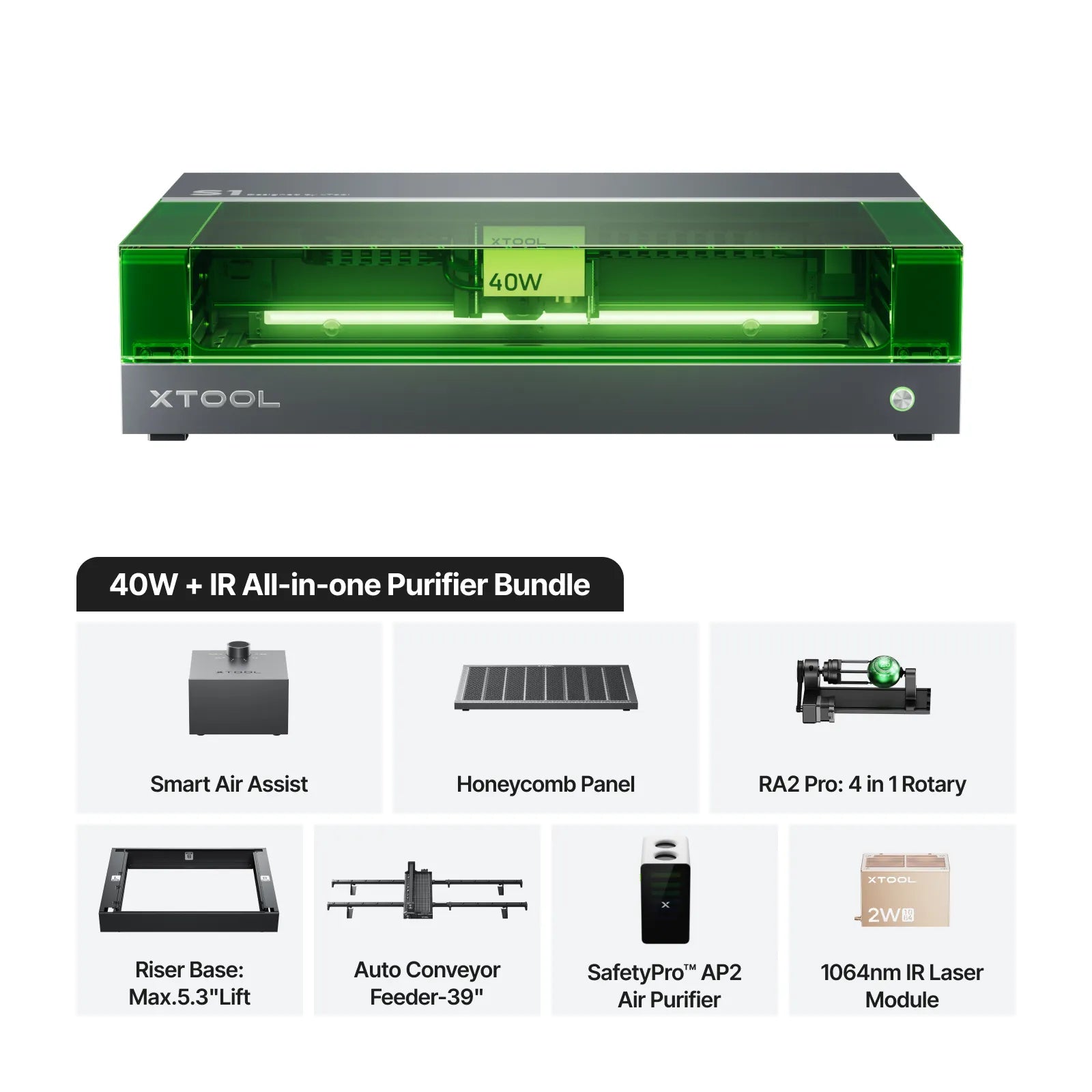 xTool S1 + 1064nm IR Laser Kit: Enclosed Diode Laser Engraver & Cutter