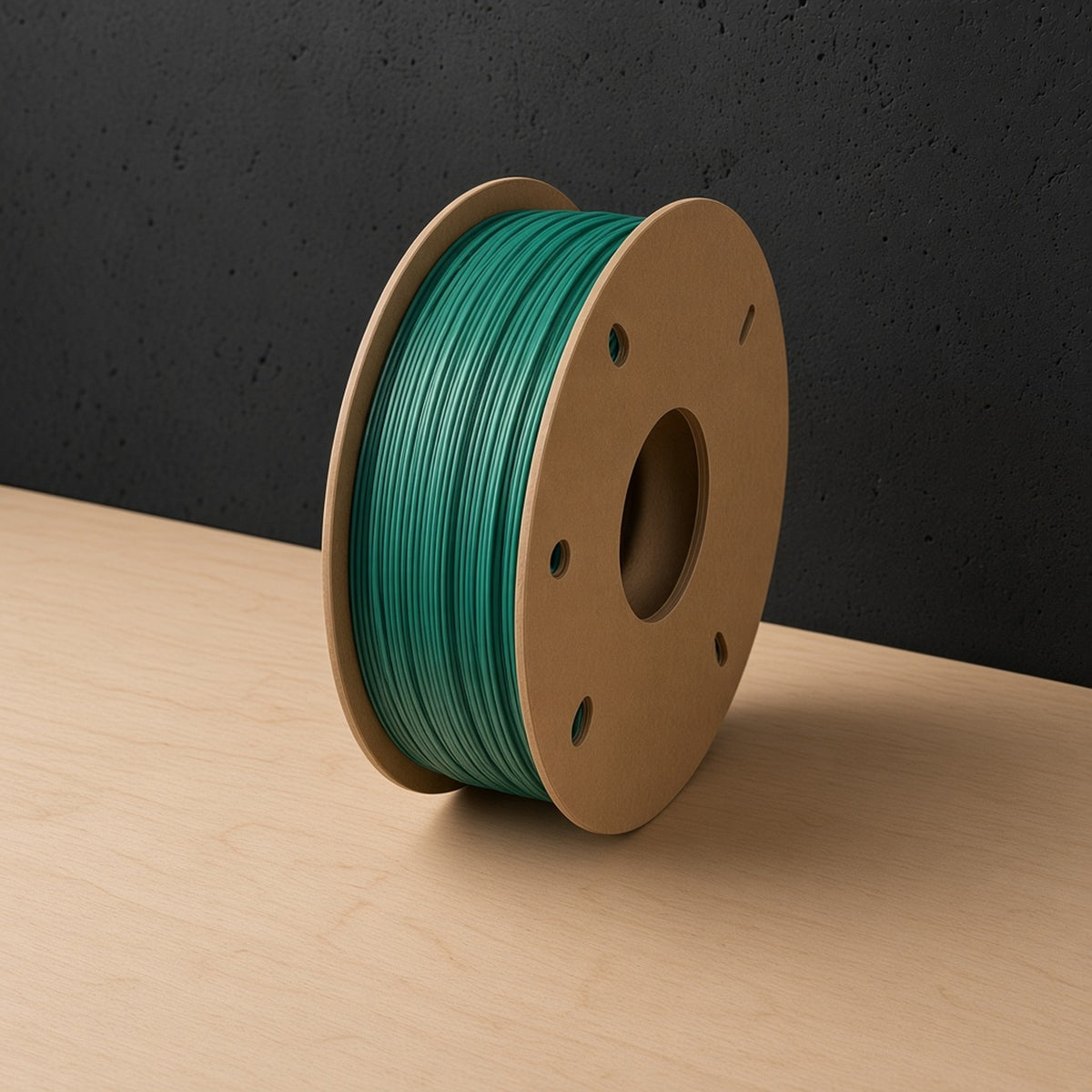 RepRap Warehouse Recycled PLA filament, single teal green spool on a cardboard spool