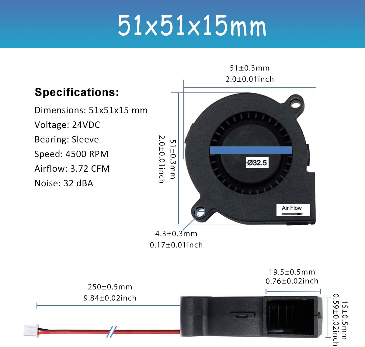 Fan 5015 Blower Style DC 24V