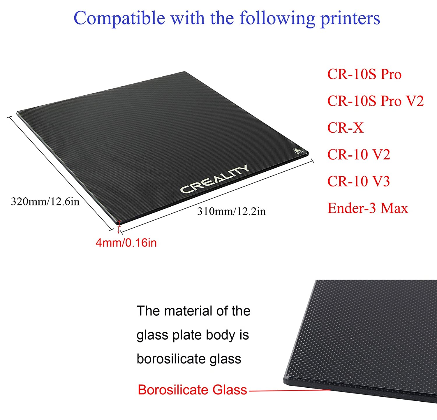 CR-10S Carborundum Glass Platform 310 x 310 x 4mm